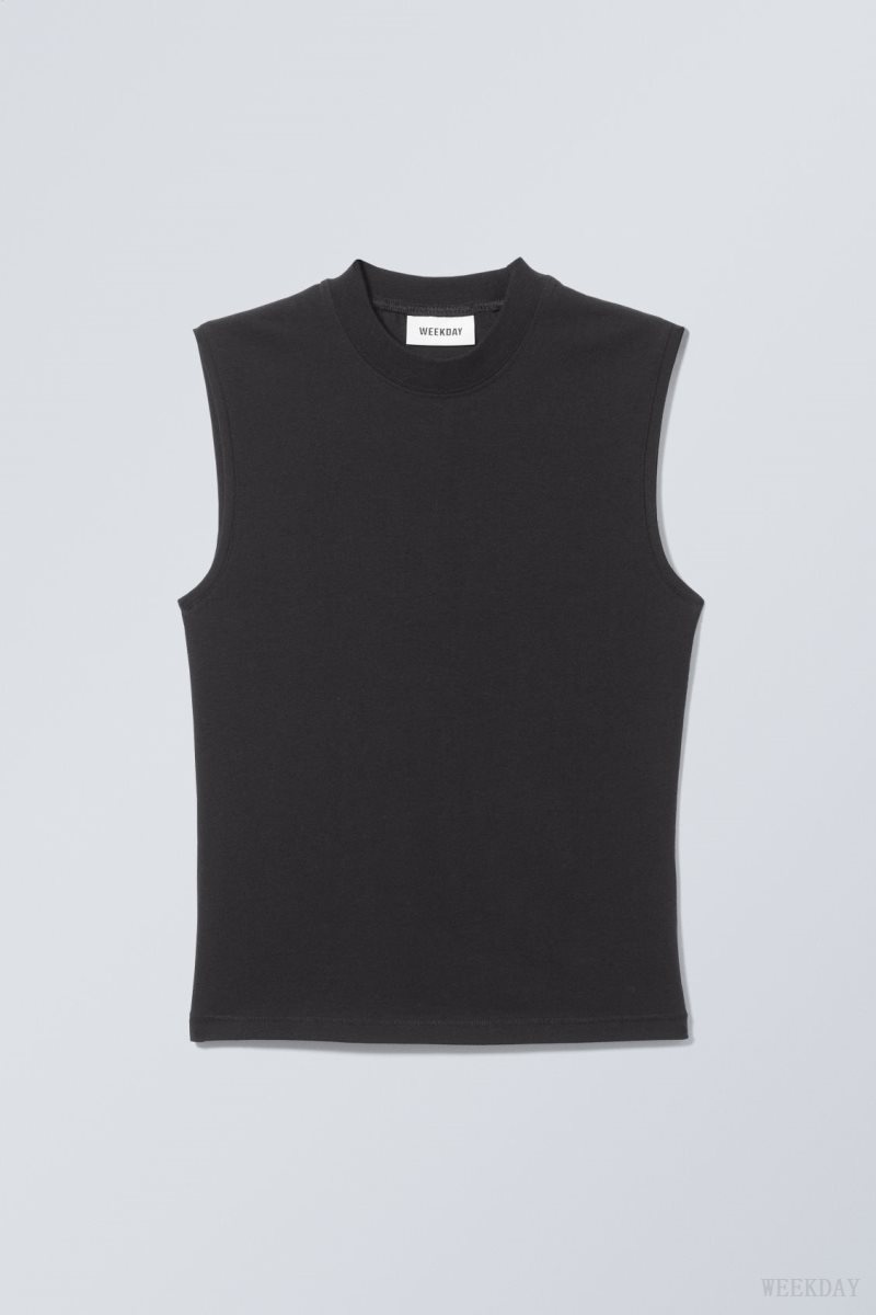 Weekday Slim Mock Neck Tank Top タンクトップ レディース 黒 Japan | H4Q-0942