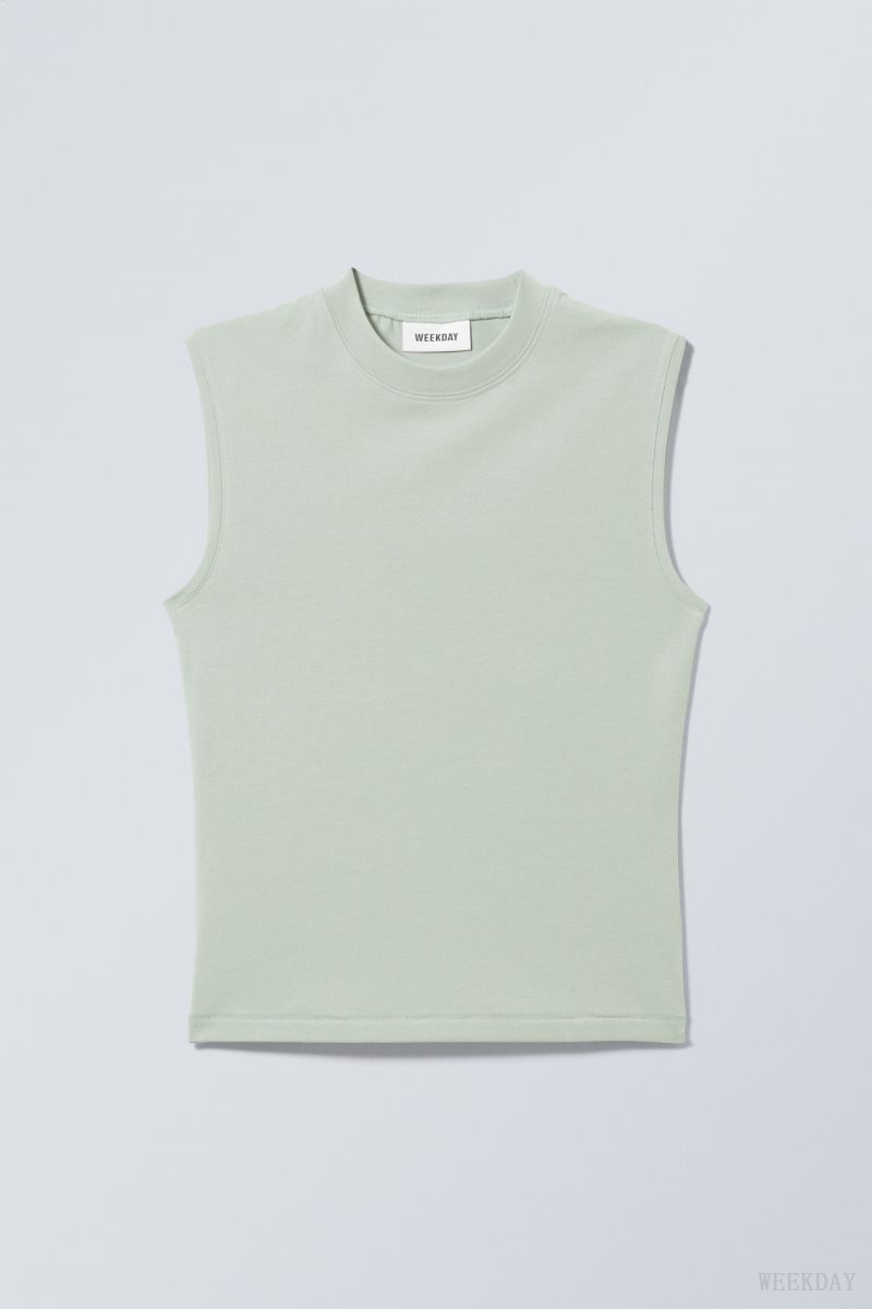 Weekday Slim Mock Neck Tank Top タンクトップ レディース ライト緑 Japan | K0J-7758