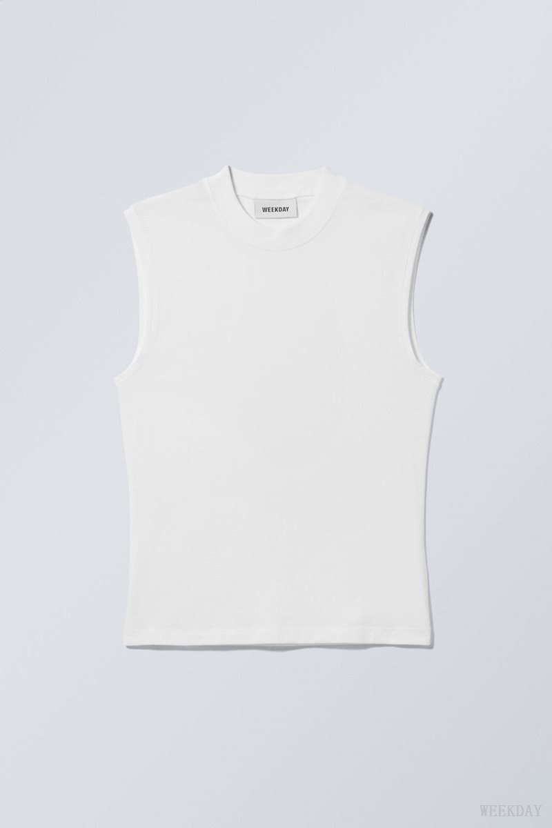 Weekday Slim Mock Neck Tank Top タンクトップ レディース 白 Japan | R9U-8763