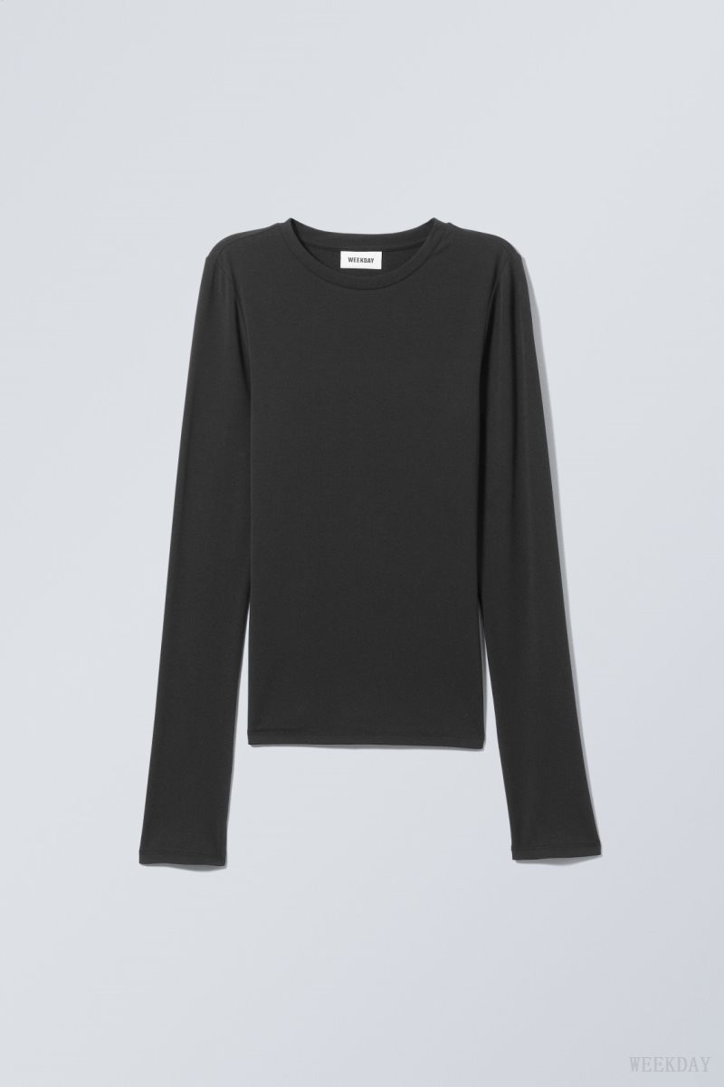 Weekday Soft Brushed Long Sleeve Top トップス レディース 黒 Japan | C4Q-3174