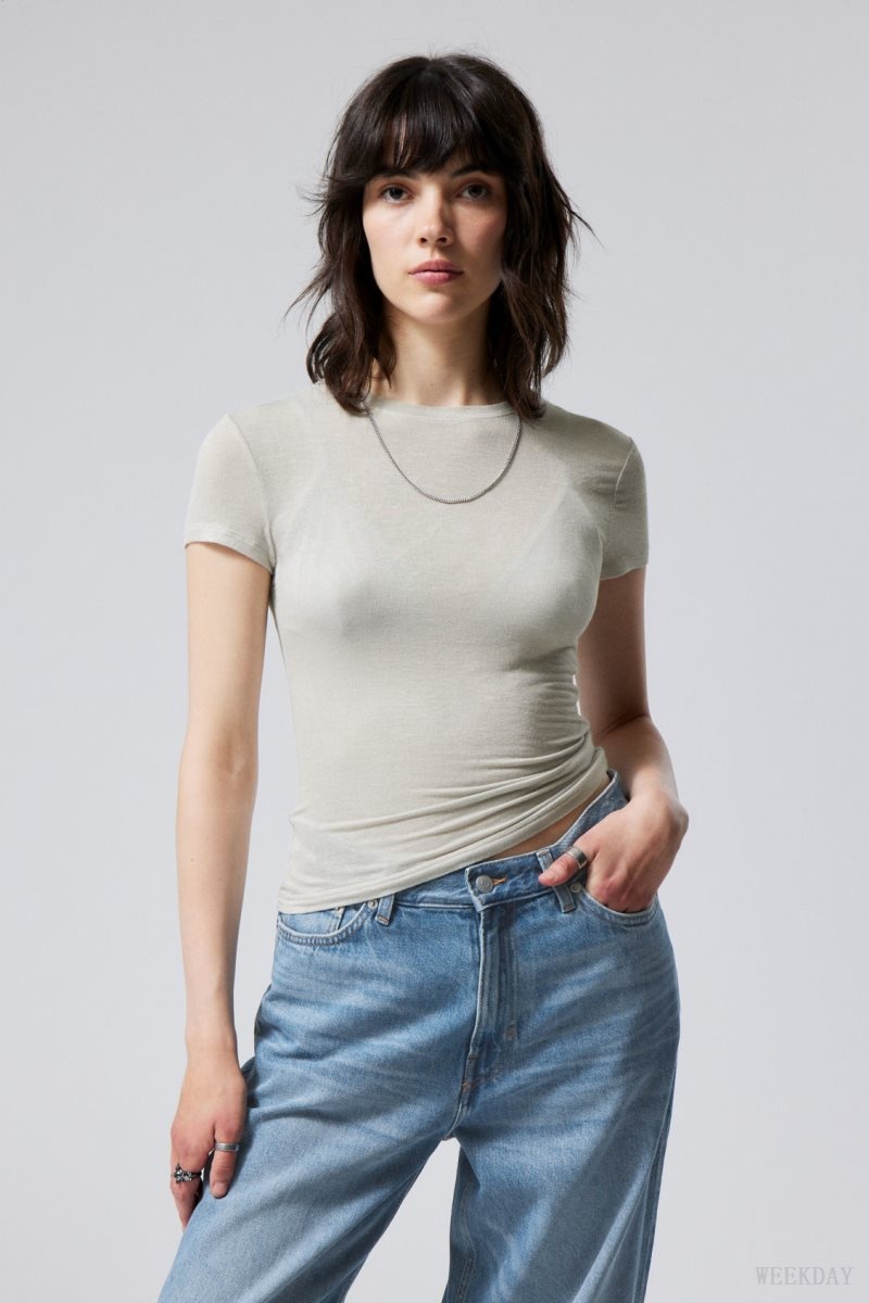 Weekday Soft Sheer Fitted T-shirt Tシャツ レディース Dusty Mole Japan | P1V-7356