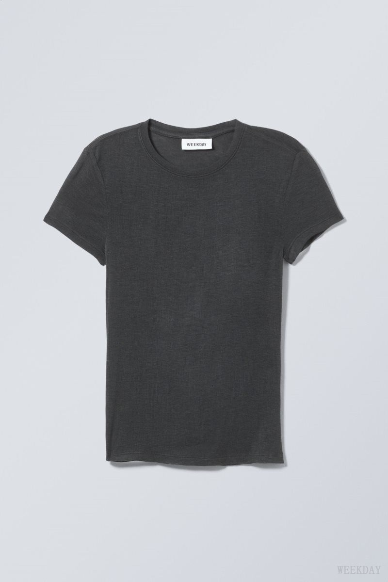 Weekday Soft Sheer Fitted T-shirt Tシャツ レディース 黒 Japan | I9D-2413