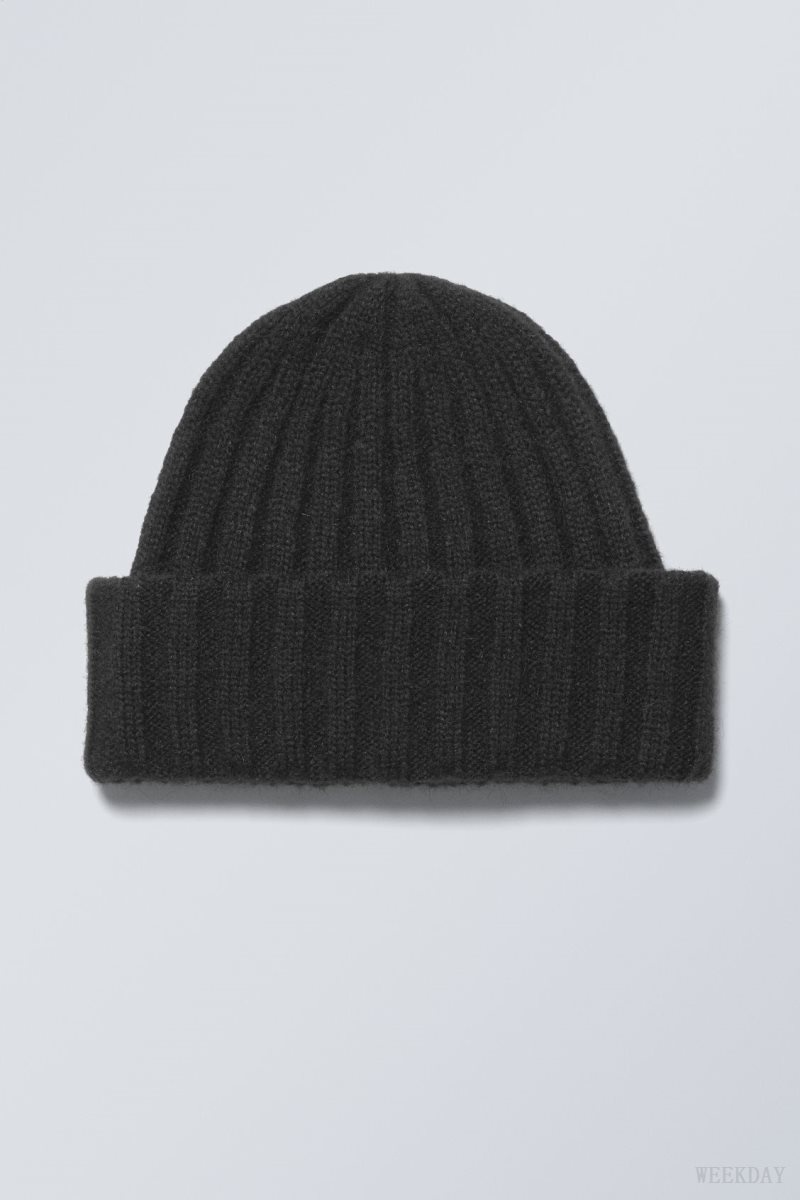 Weekday Soft リブ付き Beanie ハット レディース 黒 Japan | J6N-0250