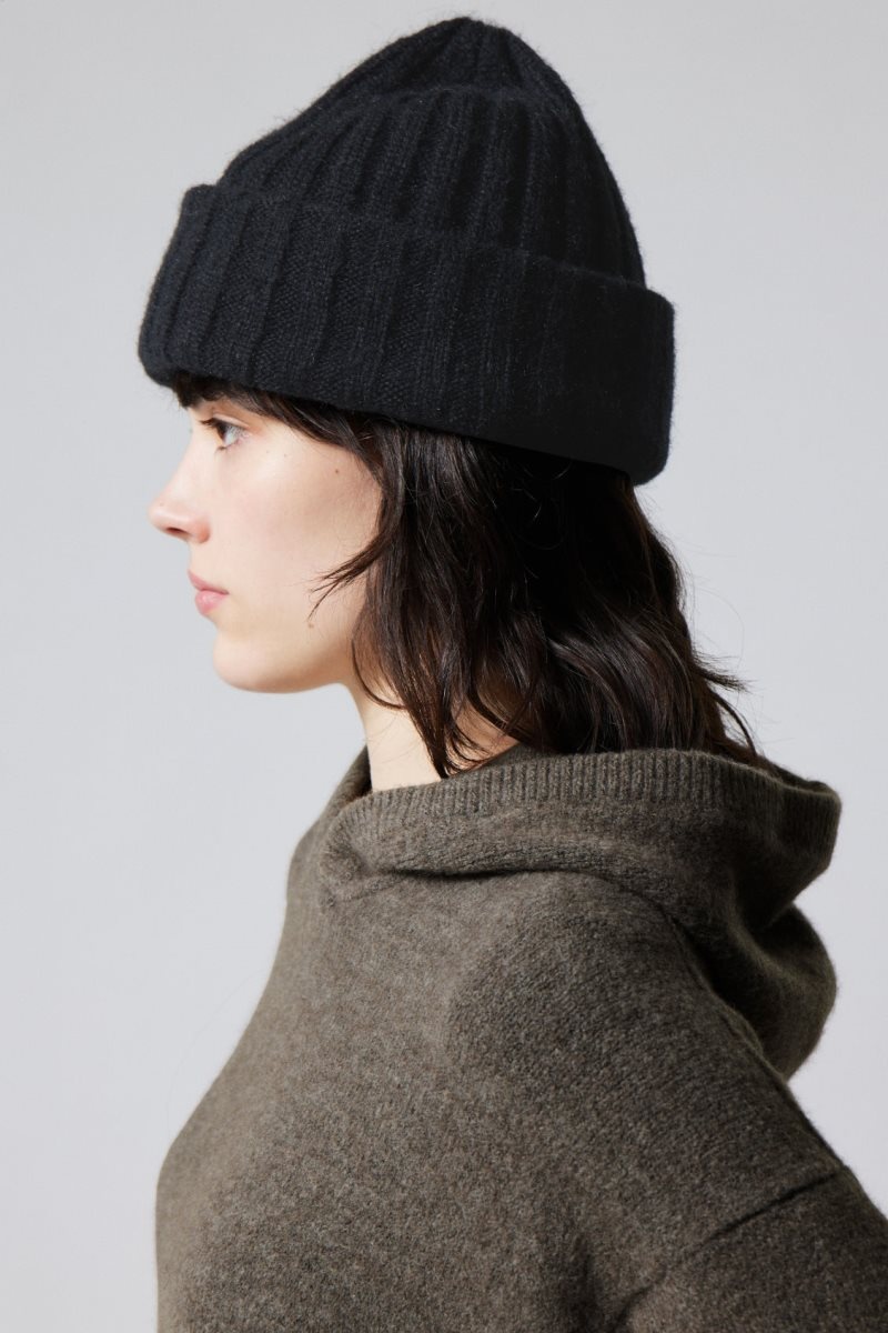 Weekday Soft リブ付き Beanie ハット レディース 黒 Japan | J6N-0250