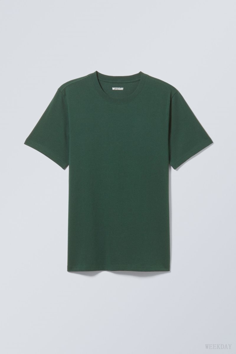 Weekday Standard Midweight T-shirt Tシャツ メンズ 暗緑 Japan | H4Z-7012