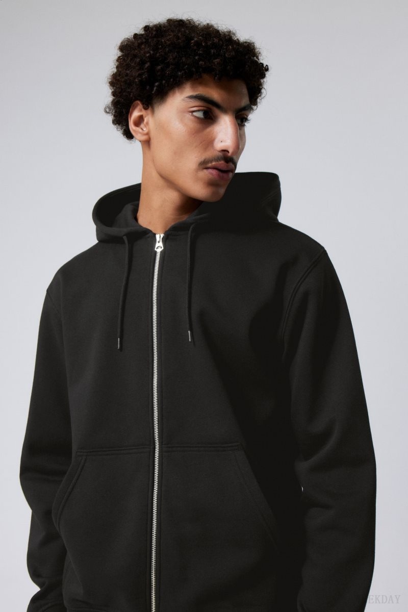 Weekday Standard Midweight Zip Hoodie パーカー メンズ 黒 Japan | K7I-3297