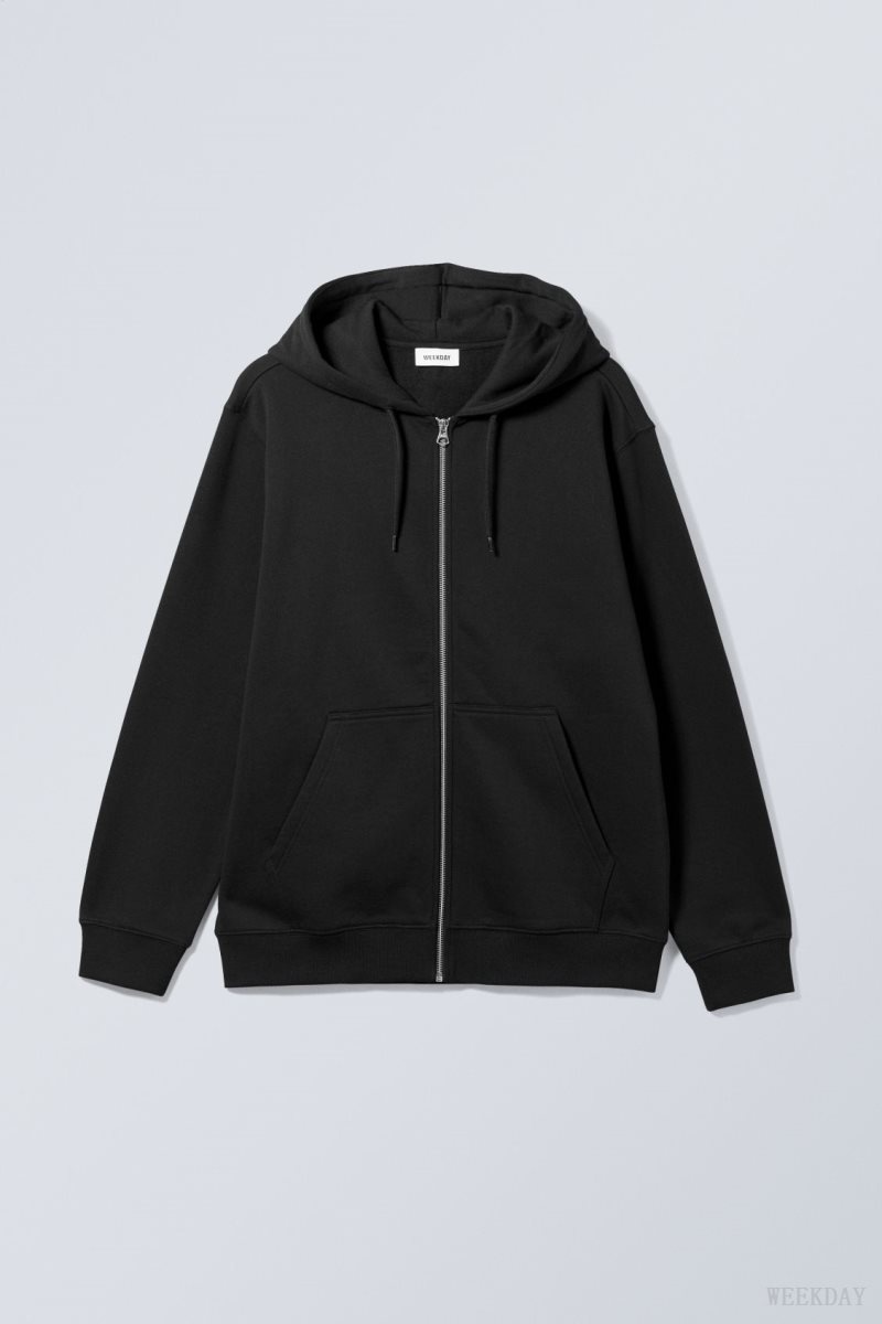 Weekday Standard Midweight Zip Hoodie パーカー メンズ 黒 Japan | K7I-3297