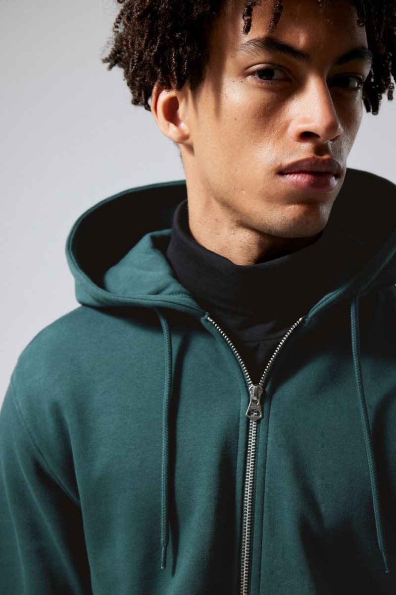 Weekday Standard Midweight Zip Hoodie パーカー メンズ 緑 Japan | B5Y-2642