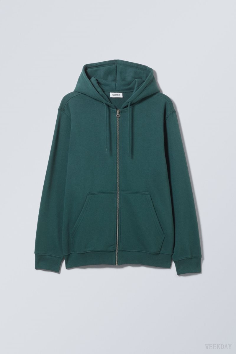 Weekday Standard Midweight Zip Hoodie パーカー メンズ 緑 Japan | B5Y-2642