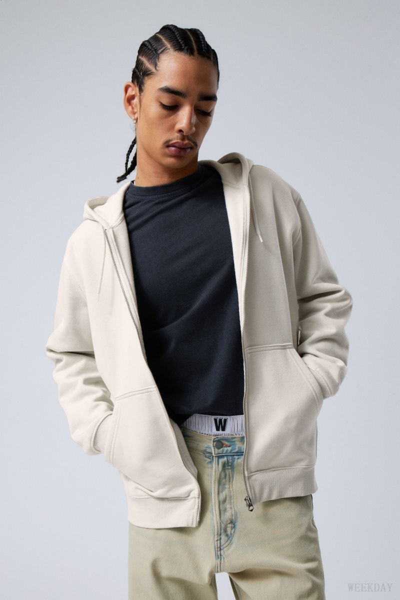 Weekday Standard Midweight Zip Hoodie パーカー メンズ ライトグレー Japan | B1T-1167