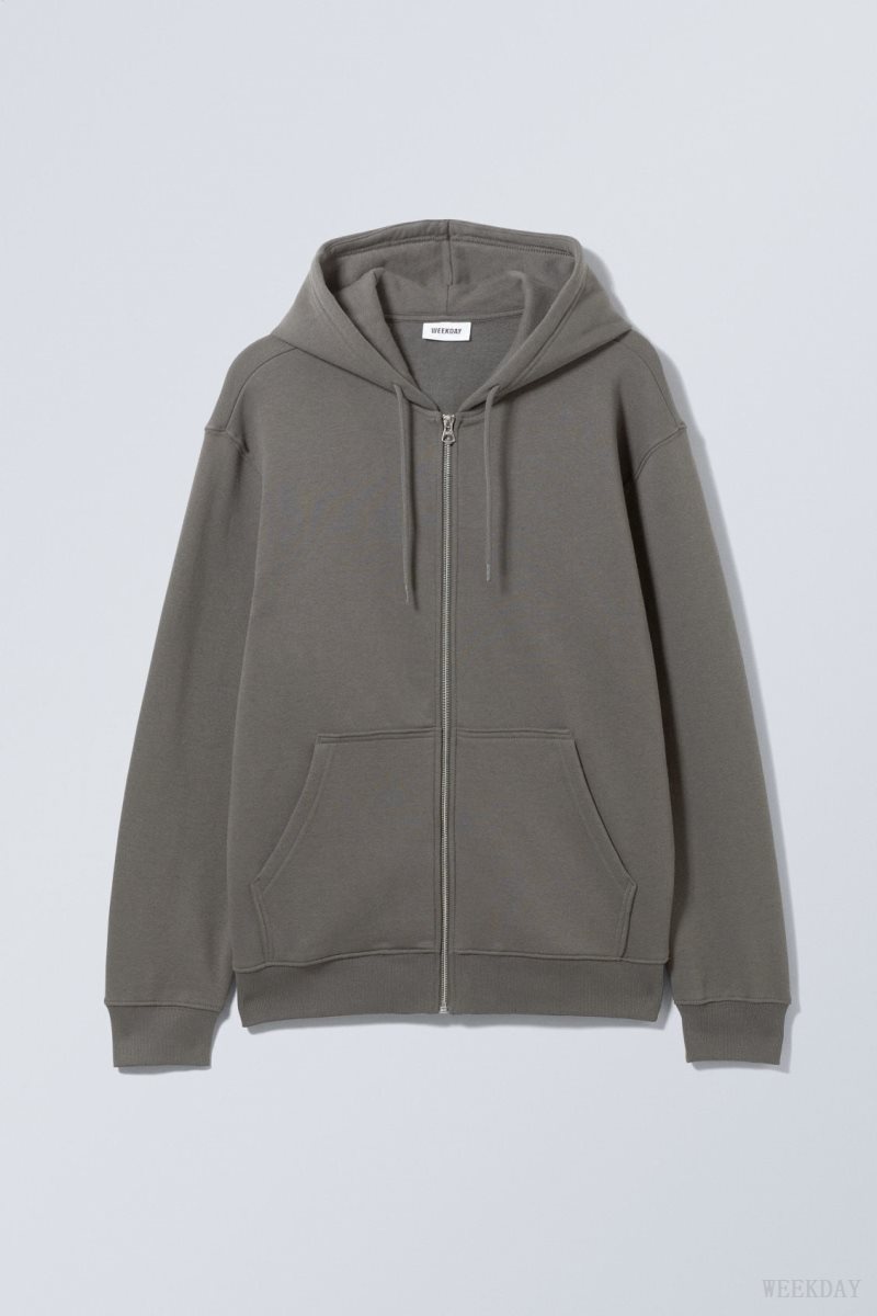 Weekday Standard Midweight Zip Hoodie パーカー メンズ 暗グレー Japan | D9J-5640