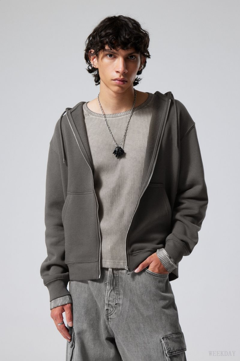 Weekday Standard Midweight Zip Hoodie パーカー メンズ 暗グレー Japan | D9J-5640