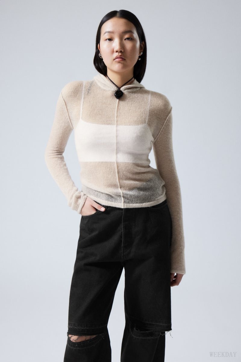 Weekday Terri ウール Blend Sheer Knit Hoodie セーター レディース ライトグレー Japan | Y8X-4261