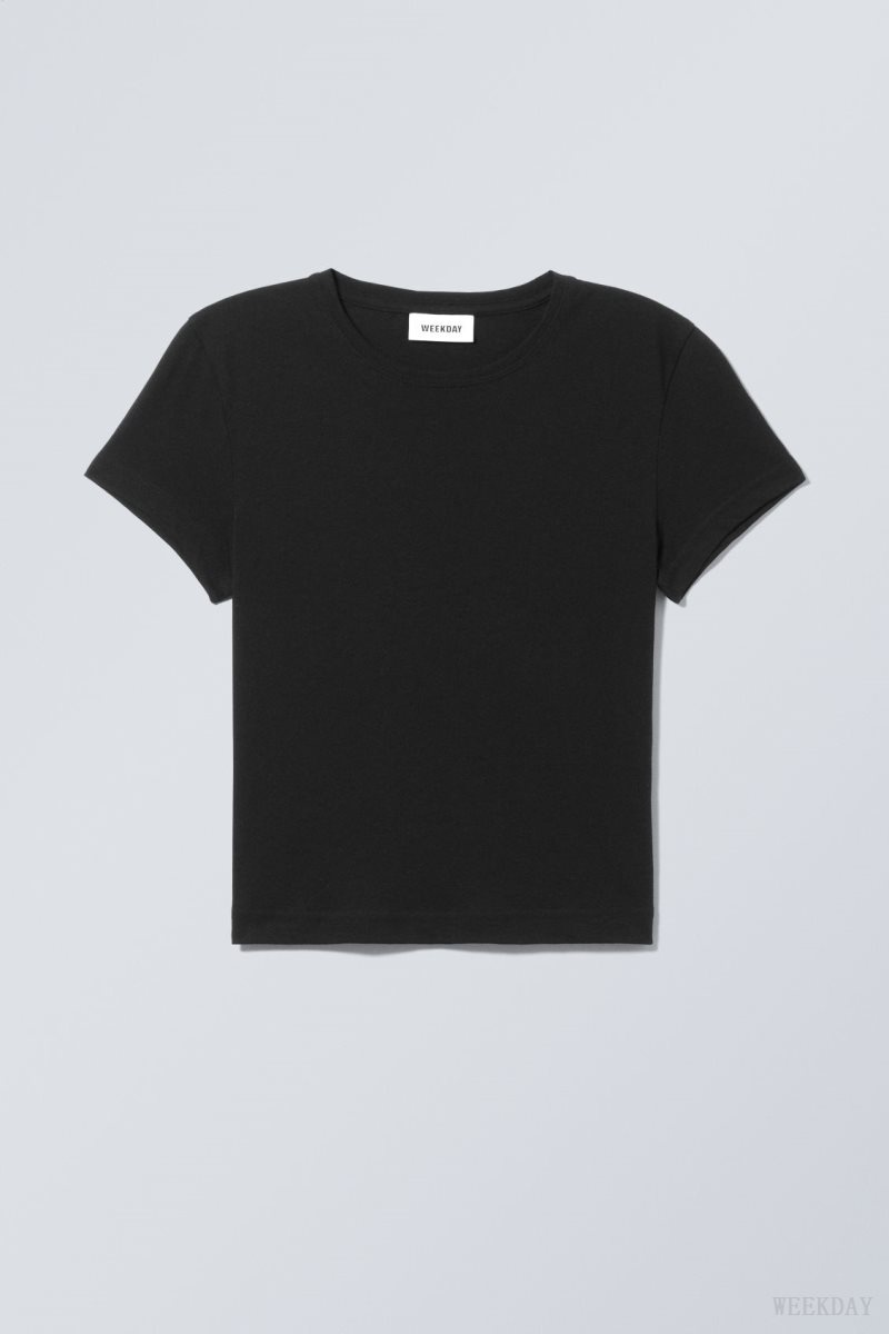 Weekday Tight Fitted T-shirt Tシャツ レディース 黒 Japan | W5Q-4807