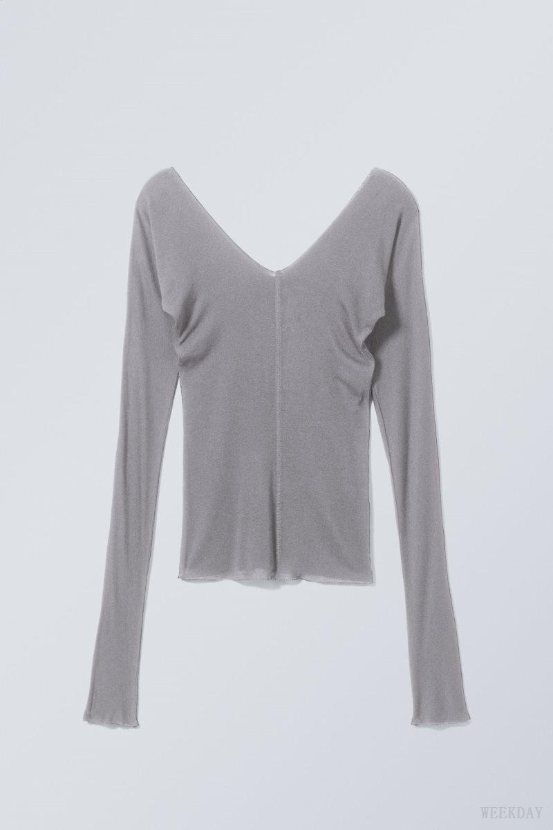 Weekday Yen Sheer Longsleeve Top 水着 レディース グレー Japan | Q2K-1257