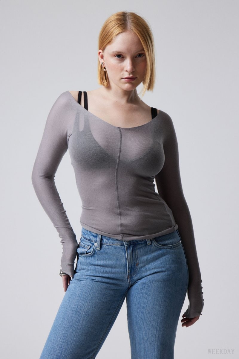 Weekday Yen Sheer Longsleeve Top 水着 レディース グレー Japan | Q2K-1257