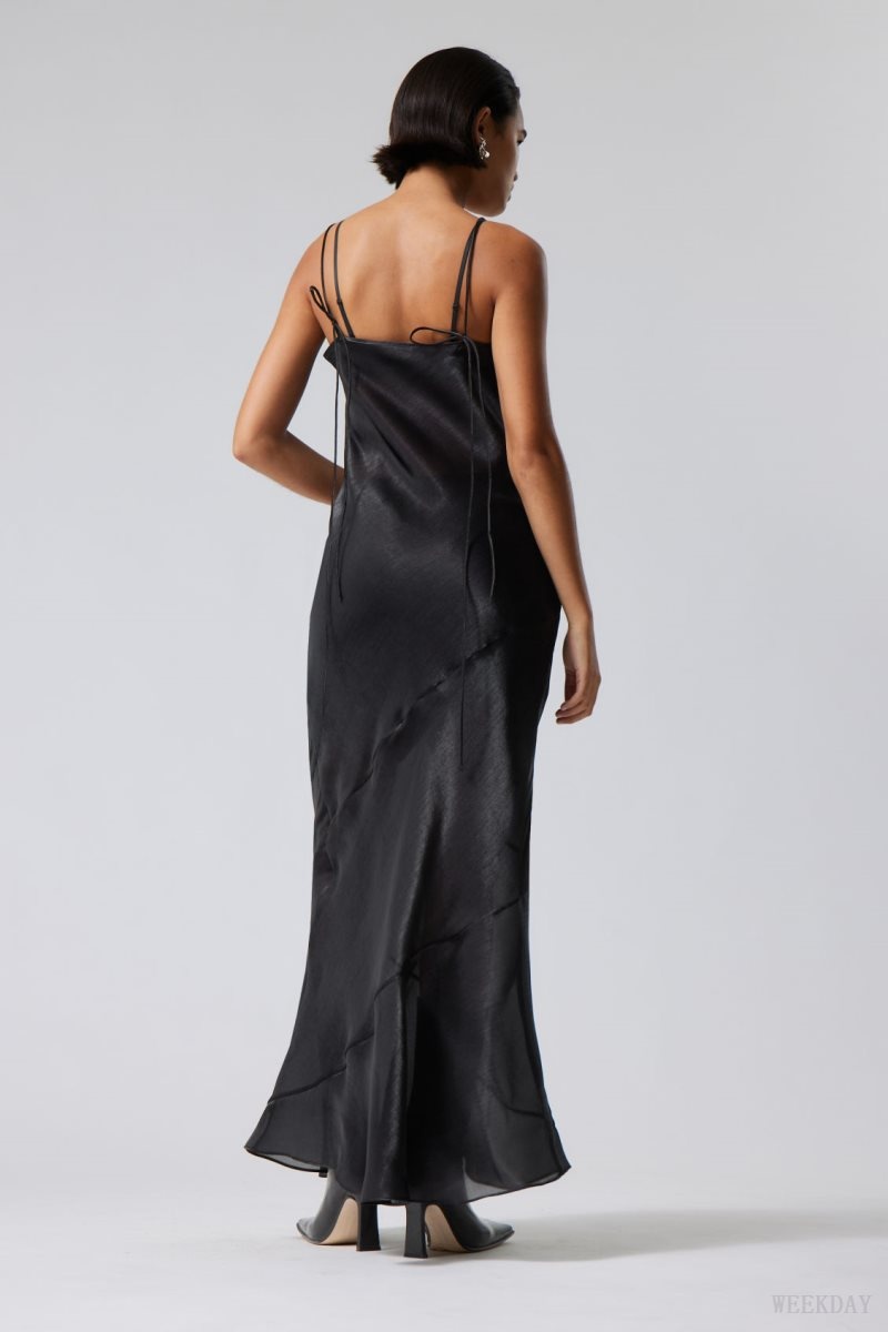 Weekday Yoko Sheer Slip Maxi ドレス ワンピース レディース 黒 Japan | R1X-9044