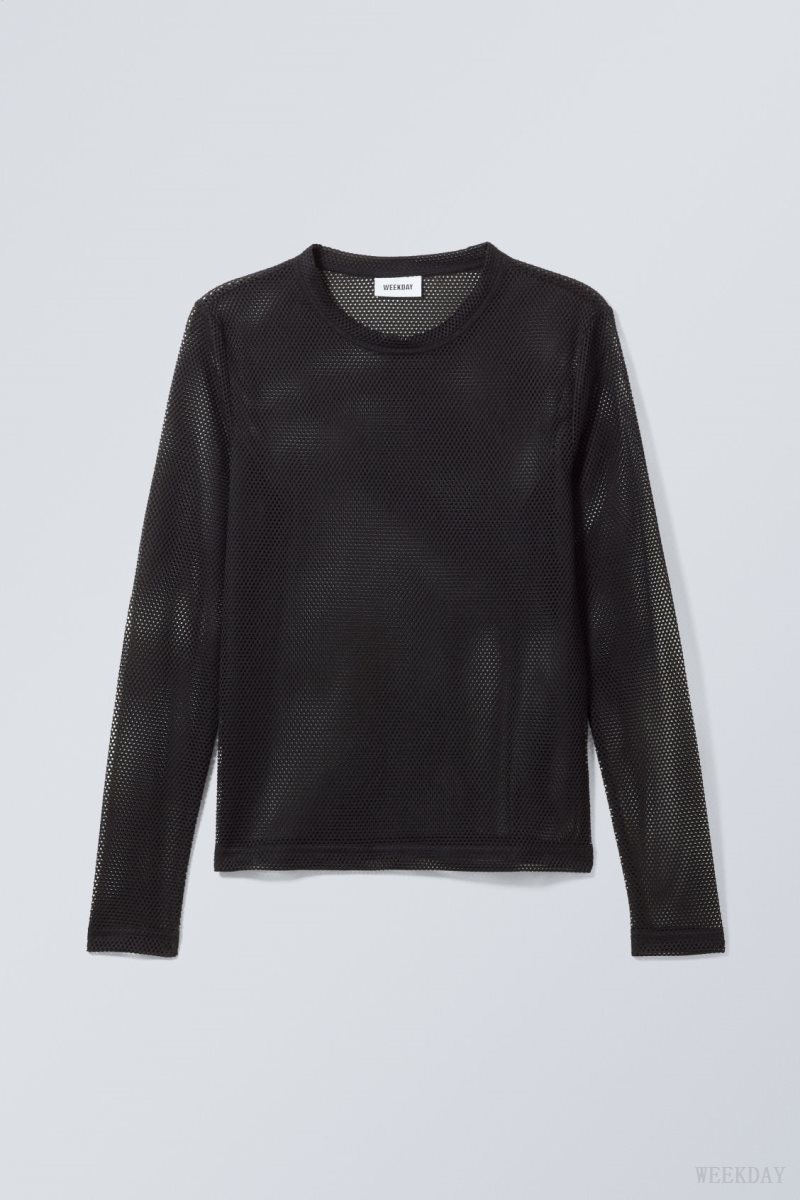 Weekday スポーティな Mesh Long Sleeved T-shirt Tシャツ メンズ 黒 Japan | Y6M-0743