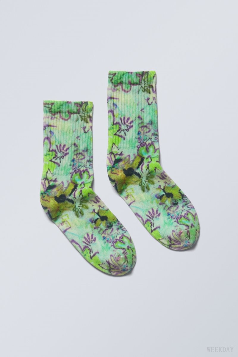 Weekday 運動 Printed Socks ソックス レディース 花柄 Japan | D6O-7217