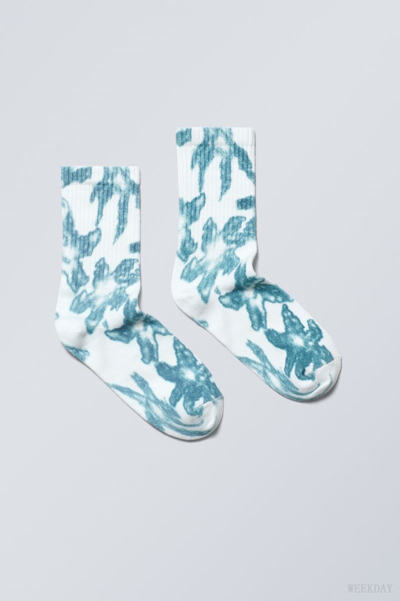 Weekday 運動 Printed Socks ソックス レディース 青 花柄 Japan | D6P-6225