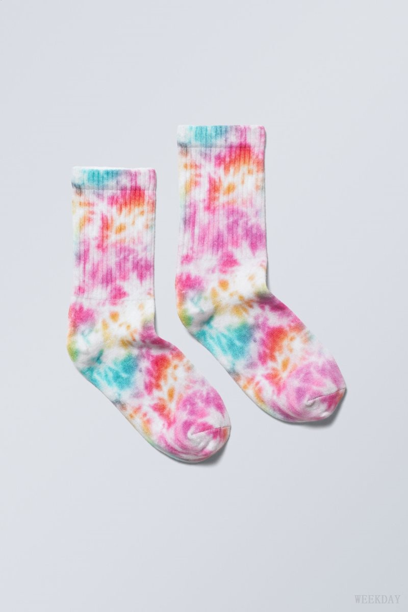 Weekday 運動 Printed Socks ソックス レディース 白 ピンク Japan | Y2A-9398