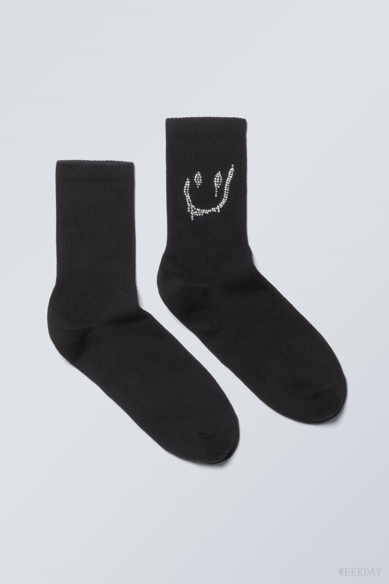 Weekday グラフィック 運動 Sock ソックス メンズ 黒 Japan | Y3Q-9104